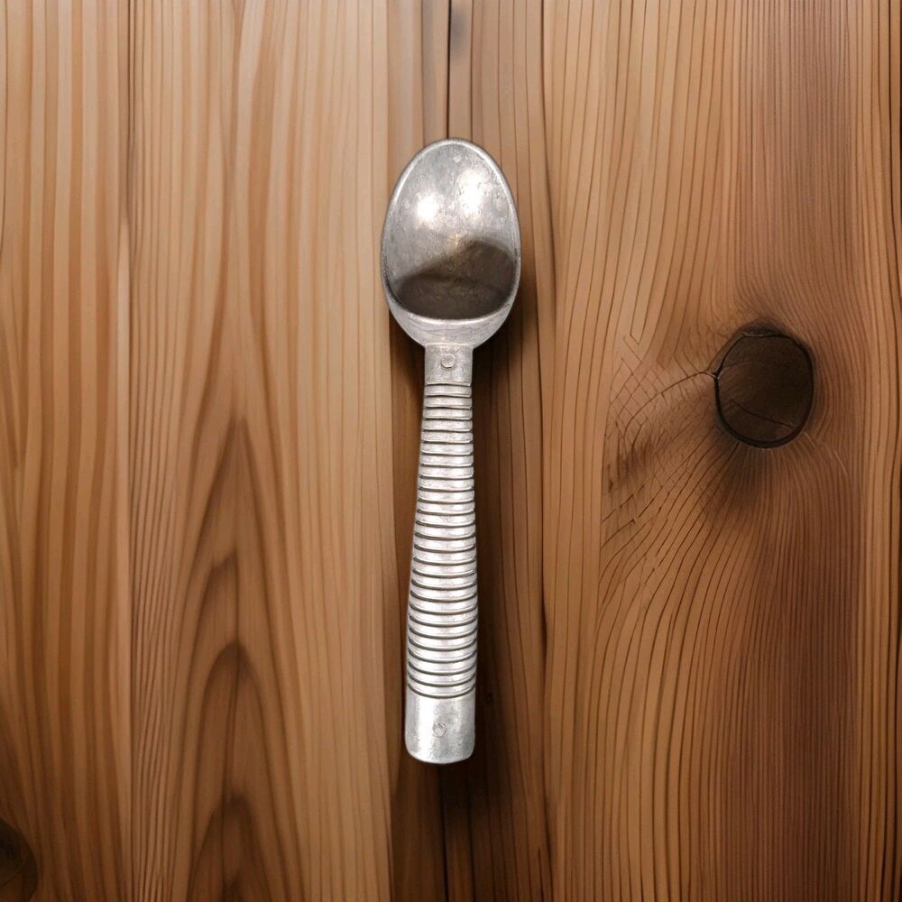 Vintage Aluminum Ice Cream Scoop Ribbed Handle Metal Kitchenware Retro